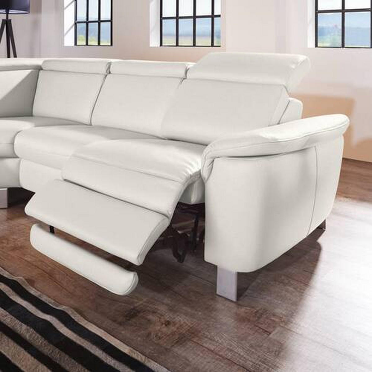 ECKSOFA in Echtleder Weiss  - Weiss/Alufarben, Design, Leder/Metall (239/271cm) - Cantus