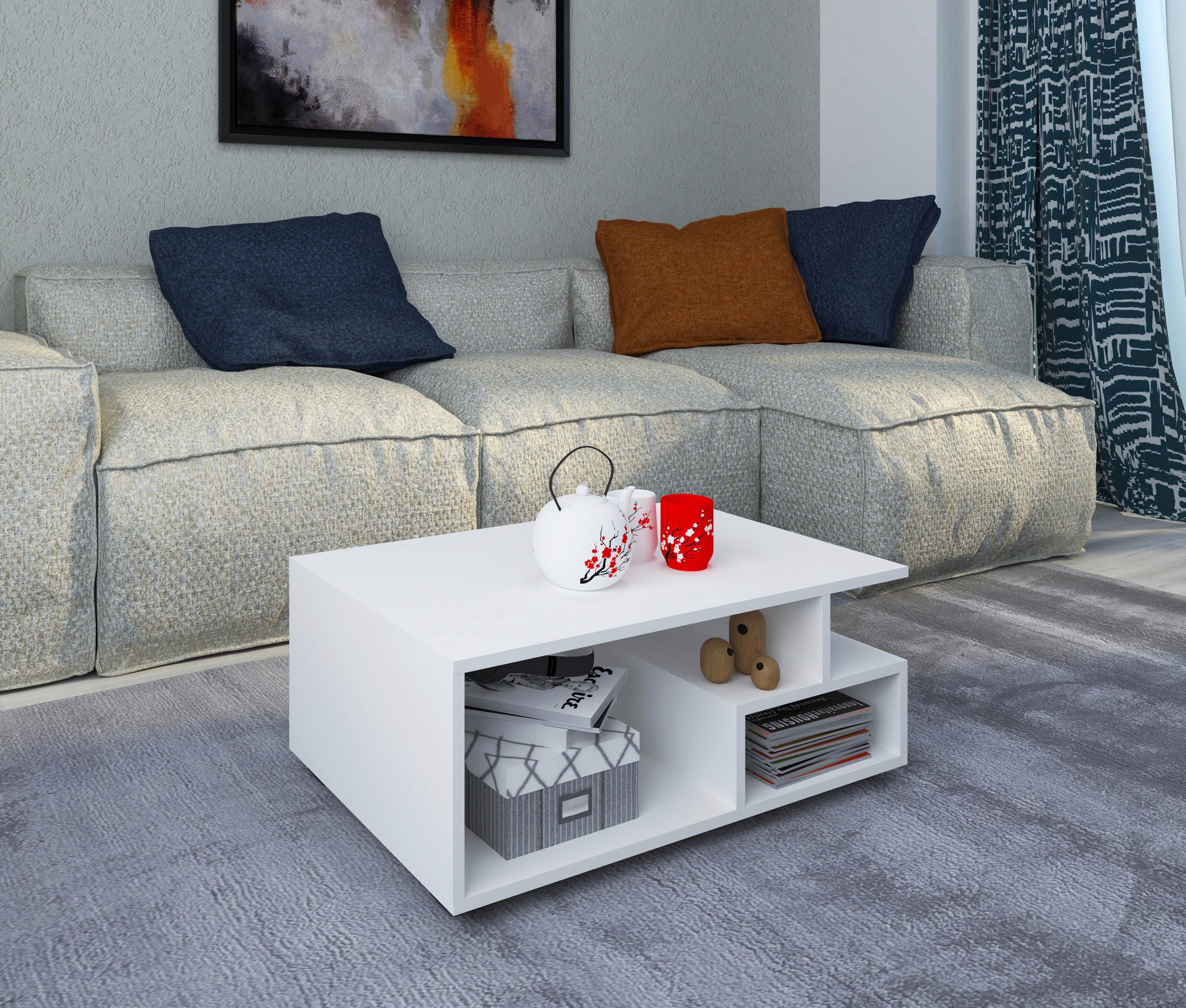 COUCHTISCH rechteckig Weiß  - Schwarz/Weiß, MODERN, Holzwerkstoff (80/40/50cm) - MID.YOU