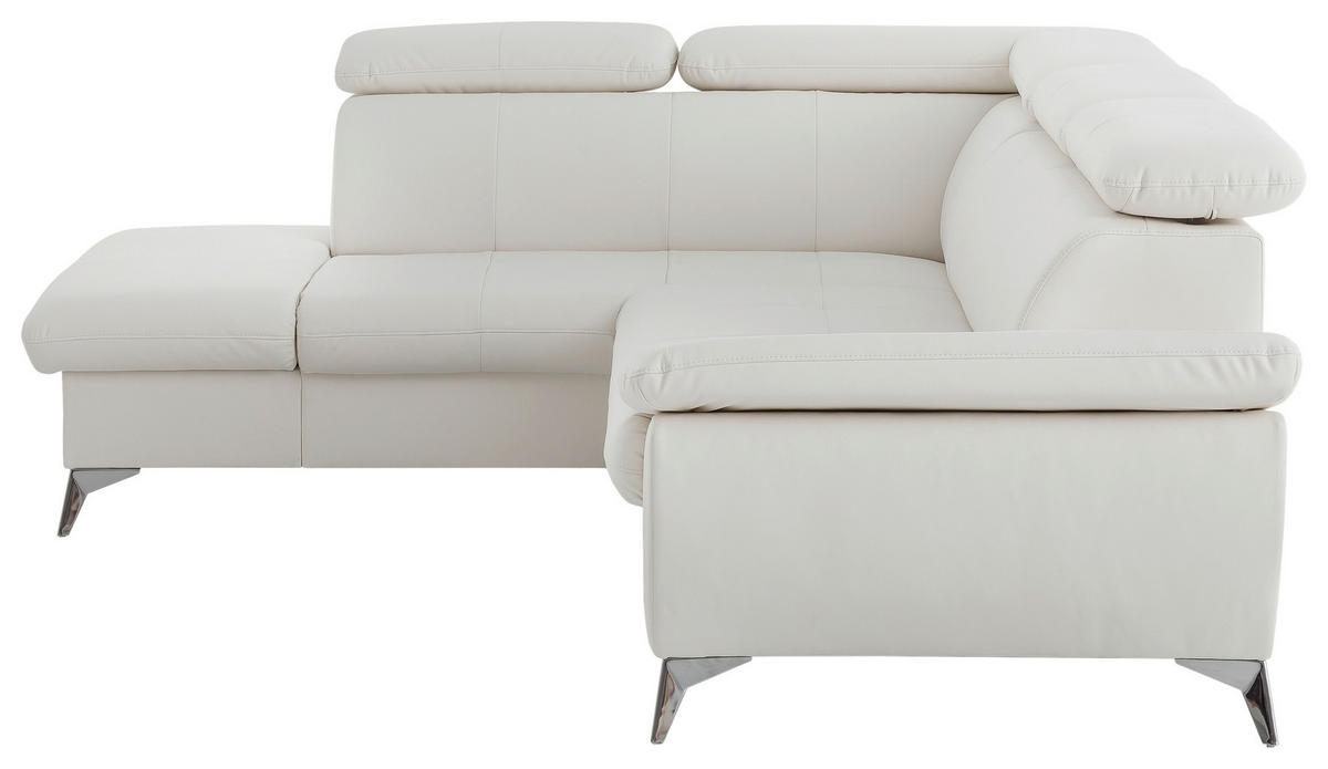 ECKSOFA Weiß Lederlook  - Chromfarben/Weiß, KONVENTIONELL, Textil/Metall (209/256cm) - Livetastic