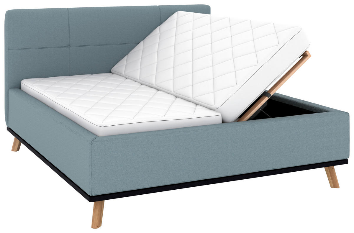 POLSTERBETT Matratze, Lattenrost, Bettkasten 160/200 cm  in Blau  - Blau/Eichefarben, Design, Holz/Textil (160/200cm) - Musterring