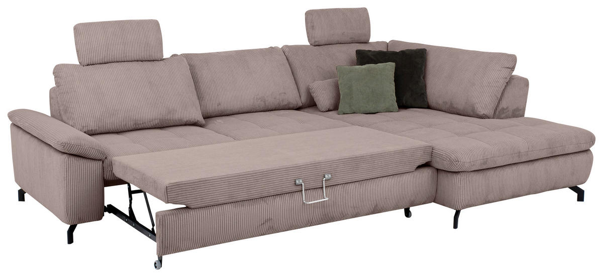 ECKSOFA in Cord, Velours Altrosa  - Schwarz/Altrosa, Design, Textil/Metall (291/197cm) - Beldomo Style