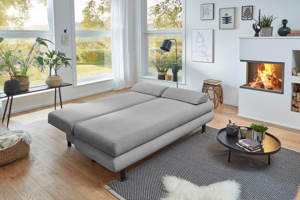 SCHLAFSOFA  mit Cord Hellgrau  - Hellgrau/Schwarz, KONVENTIONELL, Kunststoff/Textil (196/77/92cm) - Carryhome