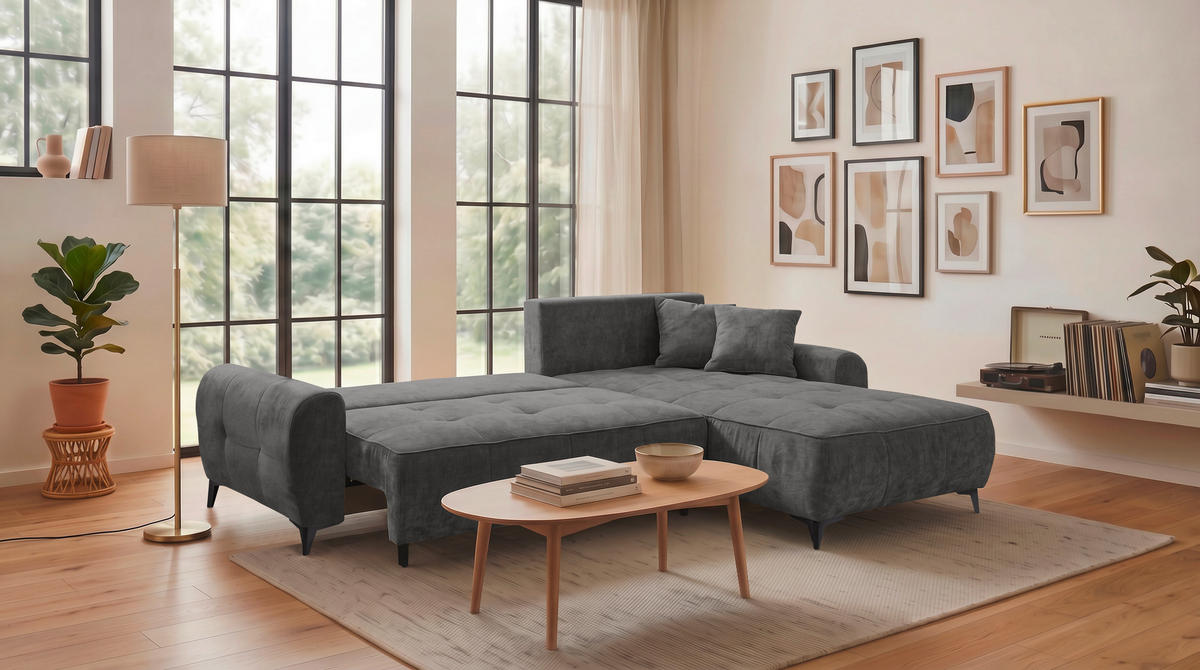 ECKSOFA Webstoff Anthrazit  - Anthrazit/Schwarz, Modern, Kunststoff/Textil (284/191cm) - MID.YOU