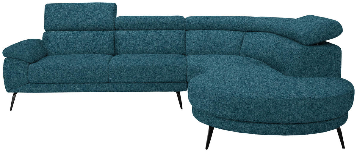 ECKSOFA Petrol Velours  - Petrol/Schwarz, Design, Textil/Metall (299/264cm) - Novel