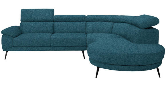 ECKSOFA Petrol Velours  - Petrol/Schwarz, Design, Textil/Metall (299/264cm) - Novel