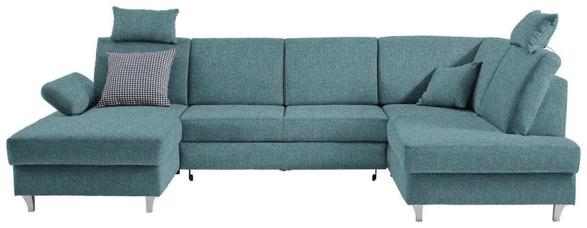 WOHNLANDSCHAFT in Webstoff Türkis  - Türkis/Silberfarben, Konventionell, Holz/Textil (167/322/186cm) - Cantus