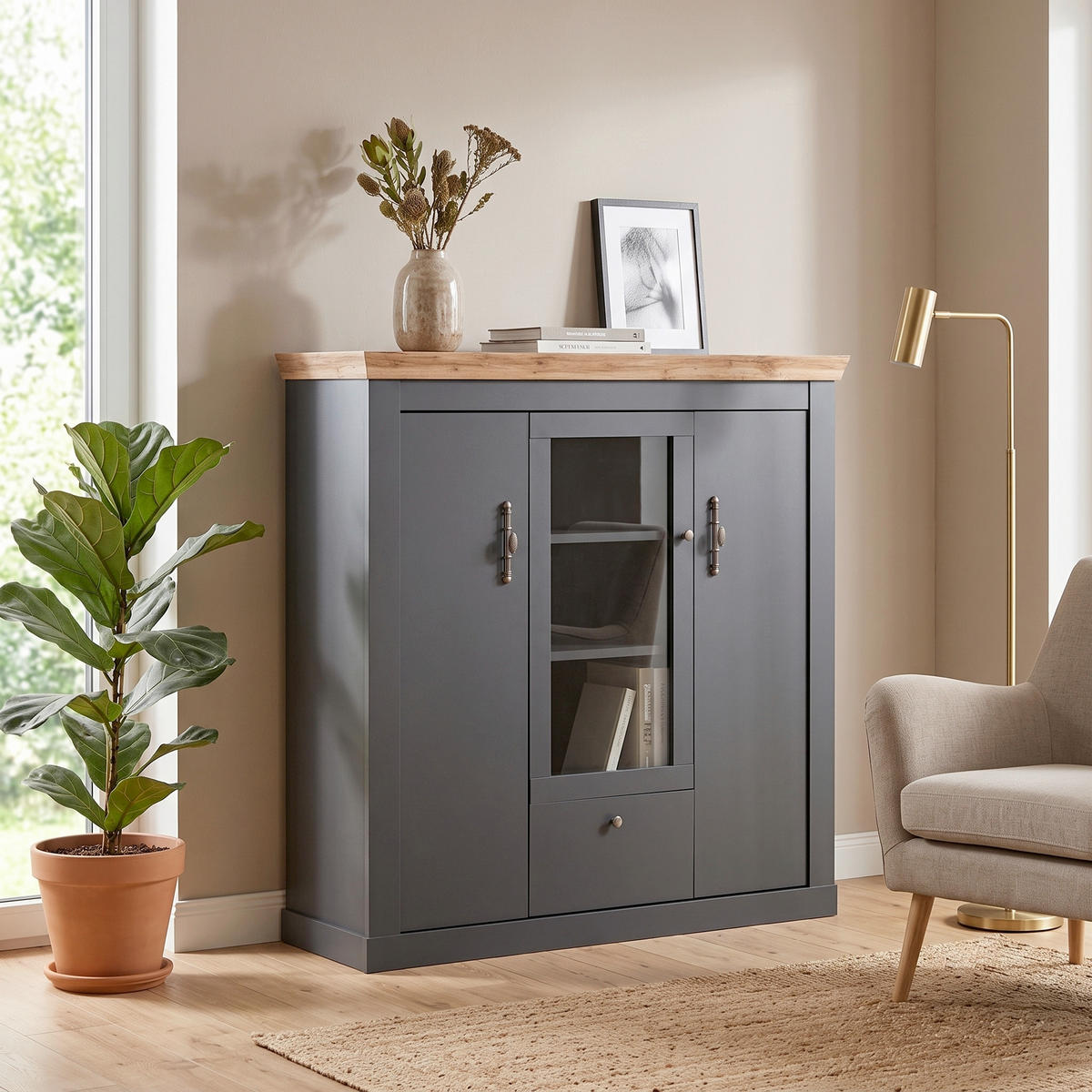 HIGHBOARD  141/146/45 cm  - Anthrazit/Silberfarben, Design, Holzwerkstoff/Metall (141/146/45cm) - MID.YOU