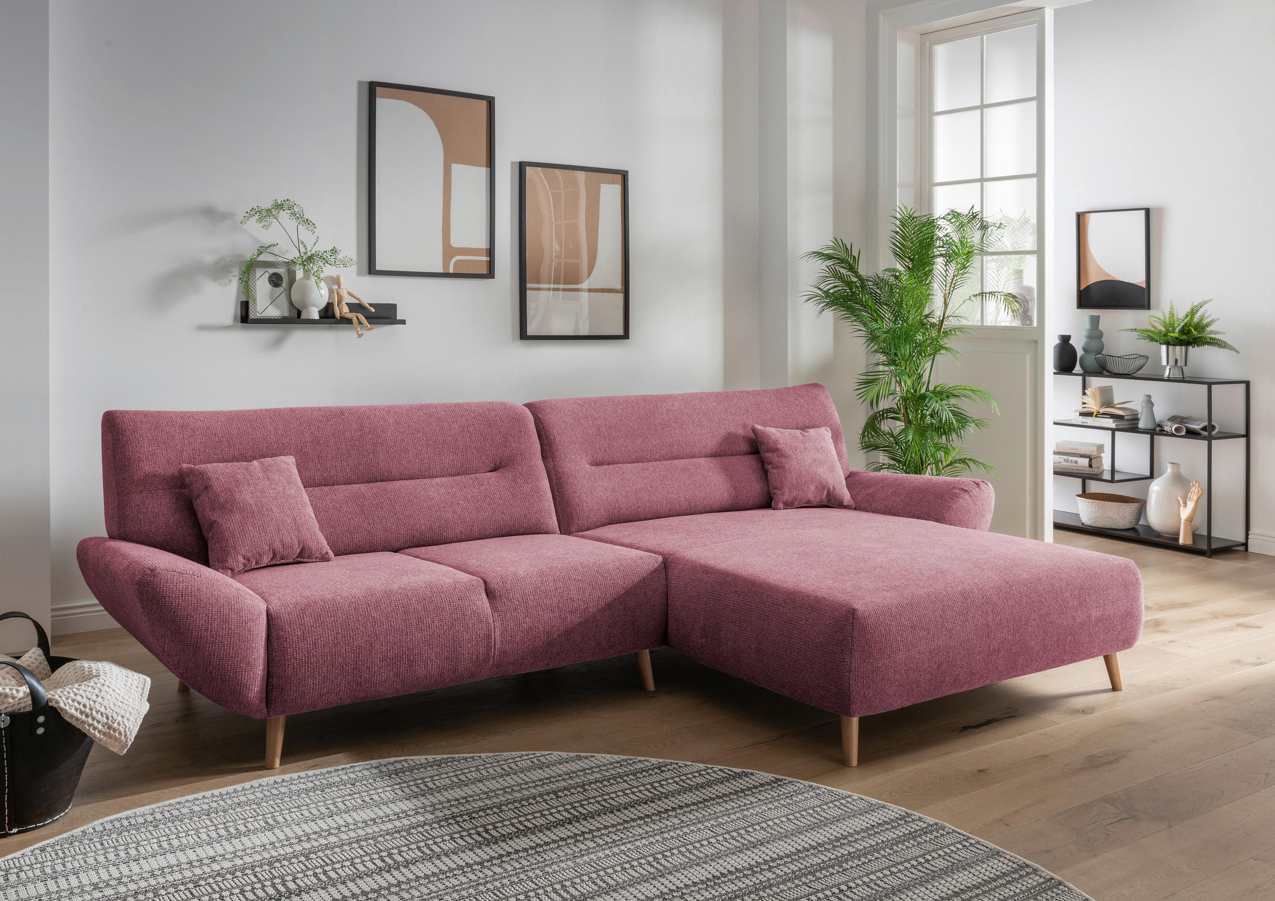 ECKSOFA in Chenille Brombeere  - Wildeiche/Brombeere, Modern, Holz/Textil (290/166cm) - MID.YOU