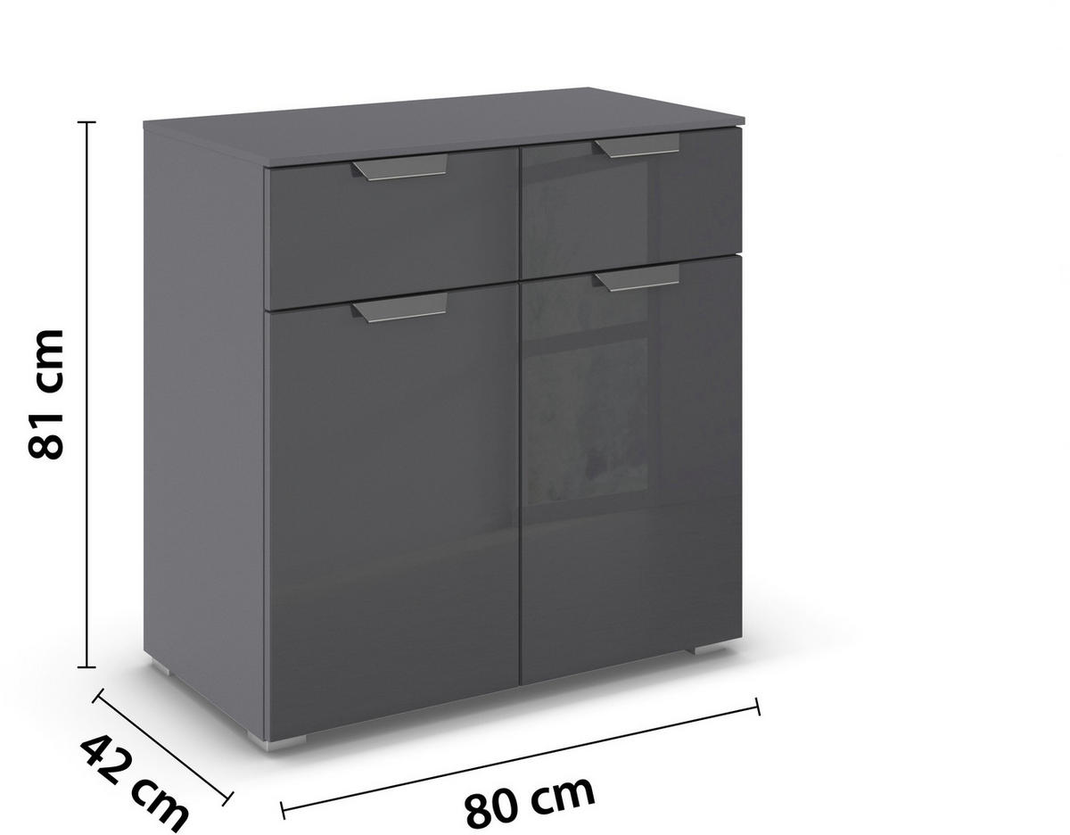 KOMMODE  in 80/81/42 cm  - Chromfarben/Dunkelgrau, Design, Glas/Holzwerkstoff (80/81/42cm) - Carryhome