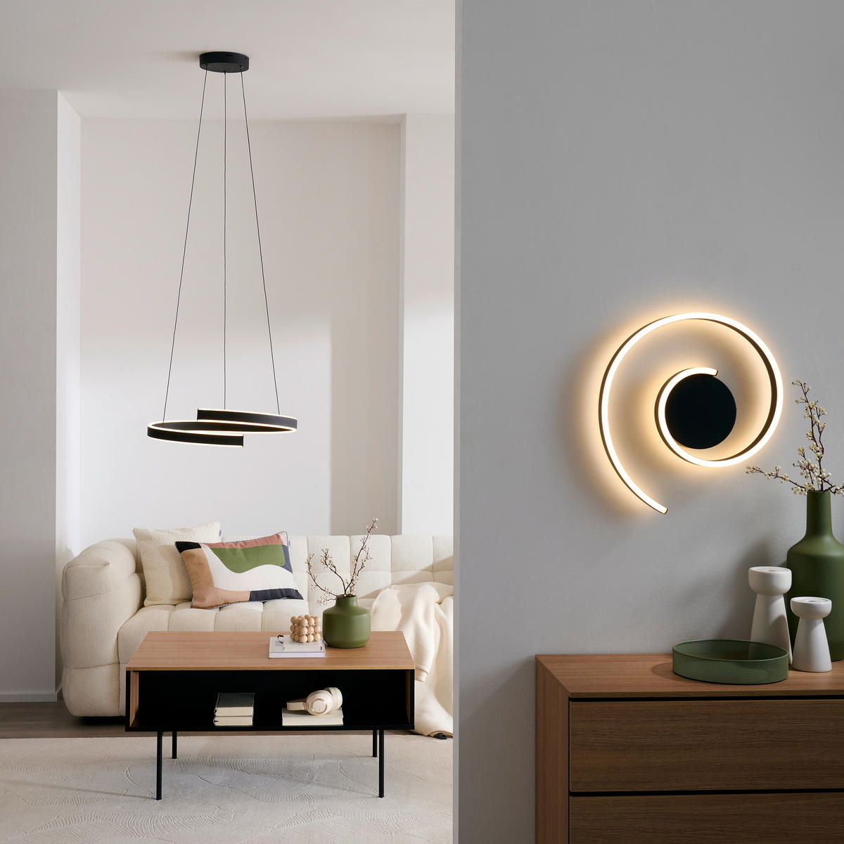 LED-HÄNGELEUCHTE Andabaia-Z 60/154 cm   - Schwarz/Weiß, Design, Kunststoff/Metall (60/154cm) - Eglo