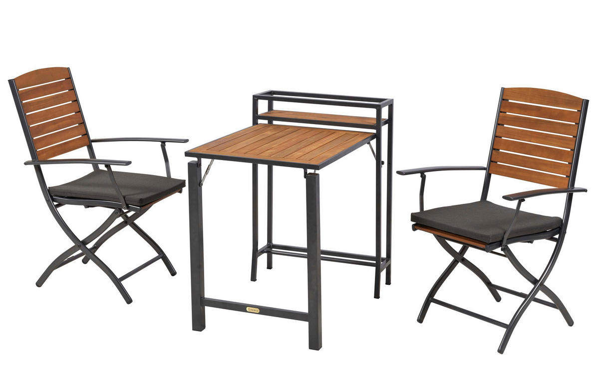 GARTENTISCHGRUPPE  - Graphitfarben/Naturfarben, KONVENTIONELL, Holz/Textil - Gardenson