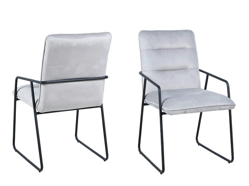 ARMLEHNSTUHL-SET 2 Stück  in Samt  - Hellgrau/Schwarz, Design, Textil/Metall (52/88/66cm) - Livetastic
