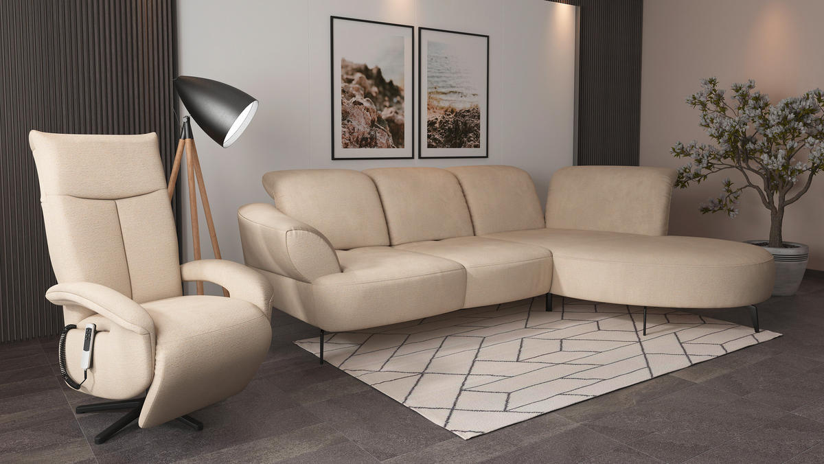 ECKSOFA DANCE E Sandfarben Chenille  - Sandfarben/Schwarz, MODERN, Textil/Metall (313/208cm) - Sit & More