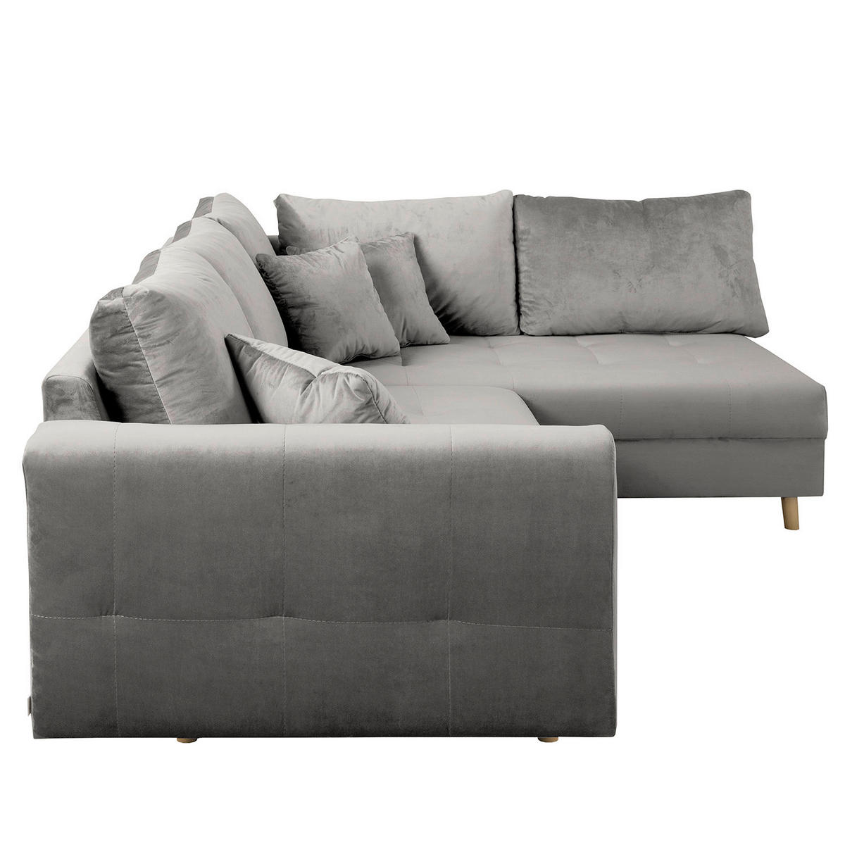 ECKSOFA inkl. Hocker Ariella Grau Samt Rückenkissen, Hocker  - Naturfarben/Grau, Design, Holz/Textil (231/161cm) - Livetastic