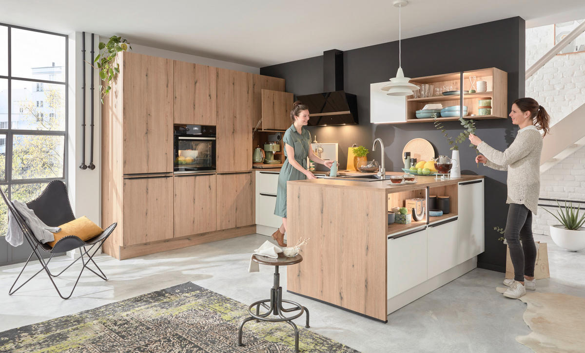 EINBAUKÜCHE DK309  - Eichefarben/Weiß, Design, Holzwerkstoff - Dieter Knoll