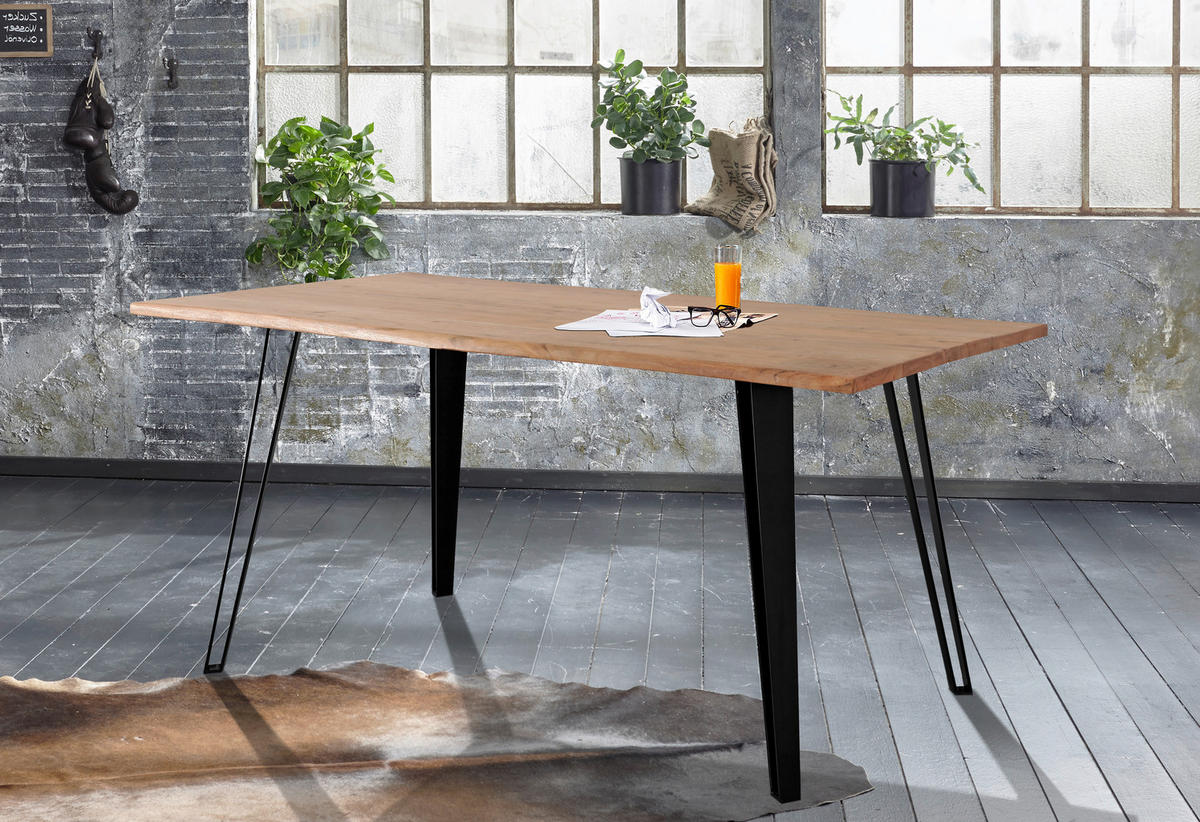 JÍDELNÍ STŮL, akácie, černá, barvy akácie, 160/90/77 cm - černá/barvy akácie, Moderní, kov/dřevo (160/90/77cm) - Livetastic