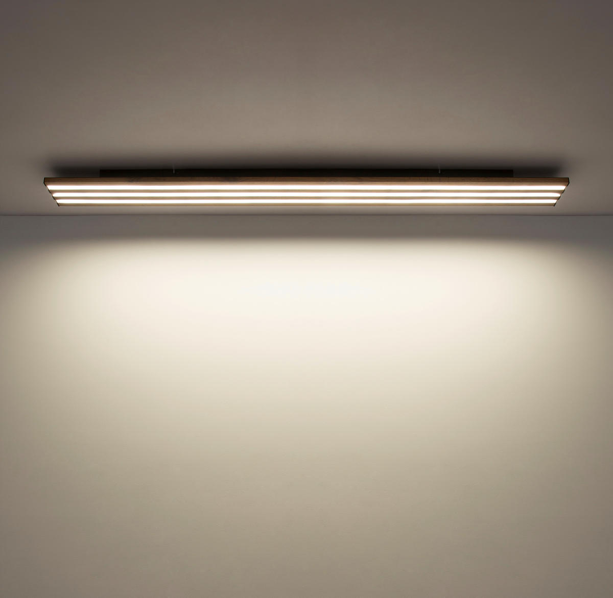 LED-DECKENLEUCHTE Hayden 150/14/6 cm  - Dunkelbraun/Opal, Design, Holzwerkstoff/Kunststoff (150/14/6cm) - Globo