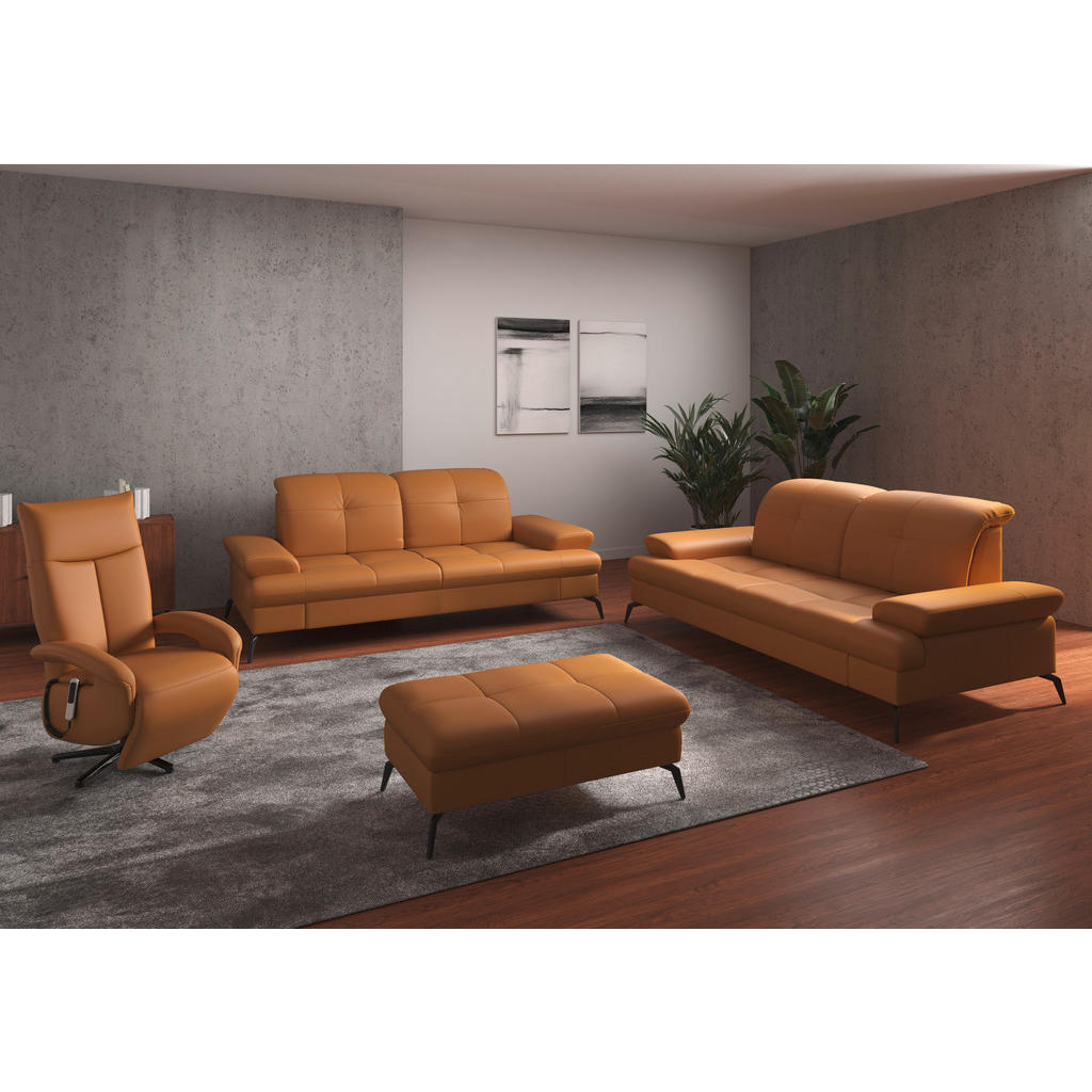 Thumbnail - Sit & More 3-Sitzer-Sofa, Currygelb, Textil, Leder, Kombination Echtleder/Stoff, Nappaleder, 212x90x122 cm, Goldenes M, ...