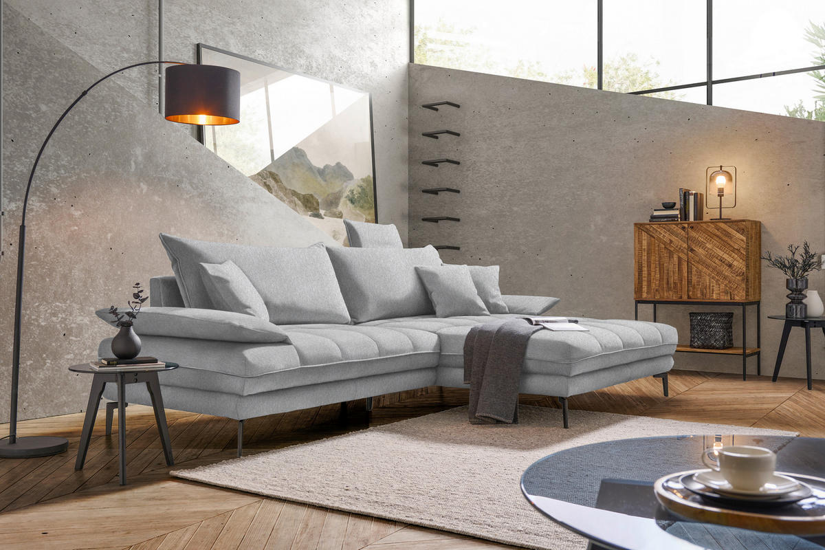 ECKSOFA PRATO Silberfarben Webstoff  - Silberfarben/Schwarz, MODERN, Textil/Metall (292/176cm) - MID.YOU