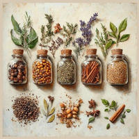 ALUMINIUMBILD Essen & Trinken, Gewürze Vintage Herbs I - Haptic Effect  - Multicolor, Basics, Metall (30/30/2cm) - Euroart