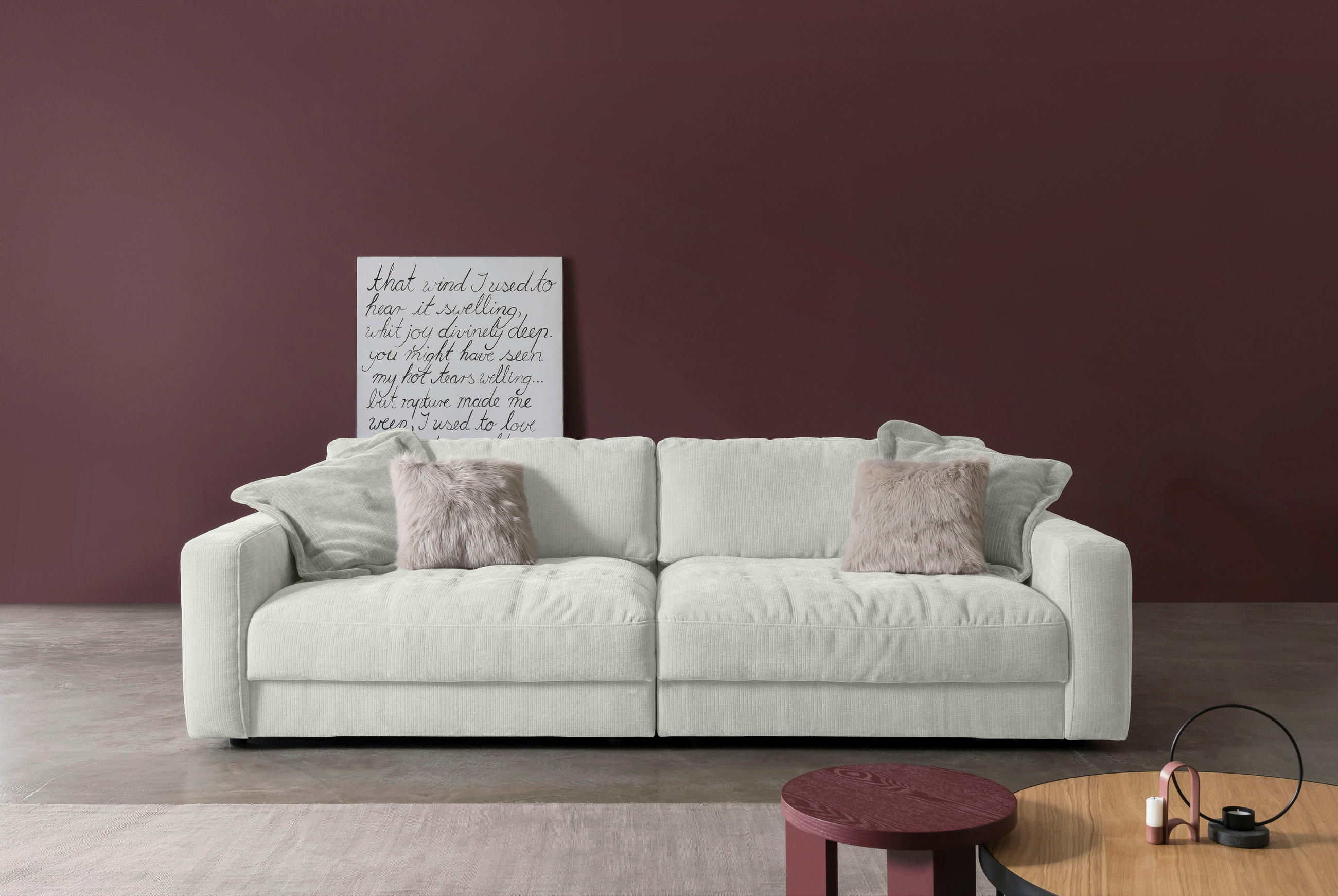 BIGSOFA Cord Weiß  - Schwarz/Weiß, MODERN, Textil (264/83/126cm) - MID.YOU