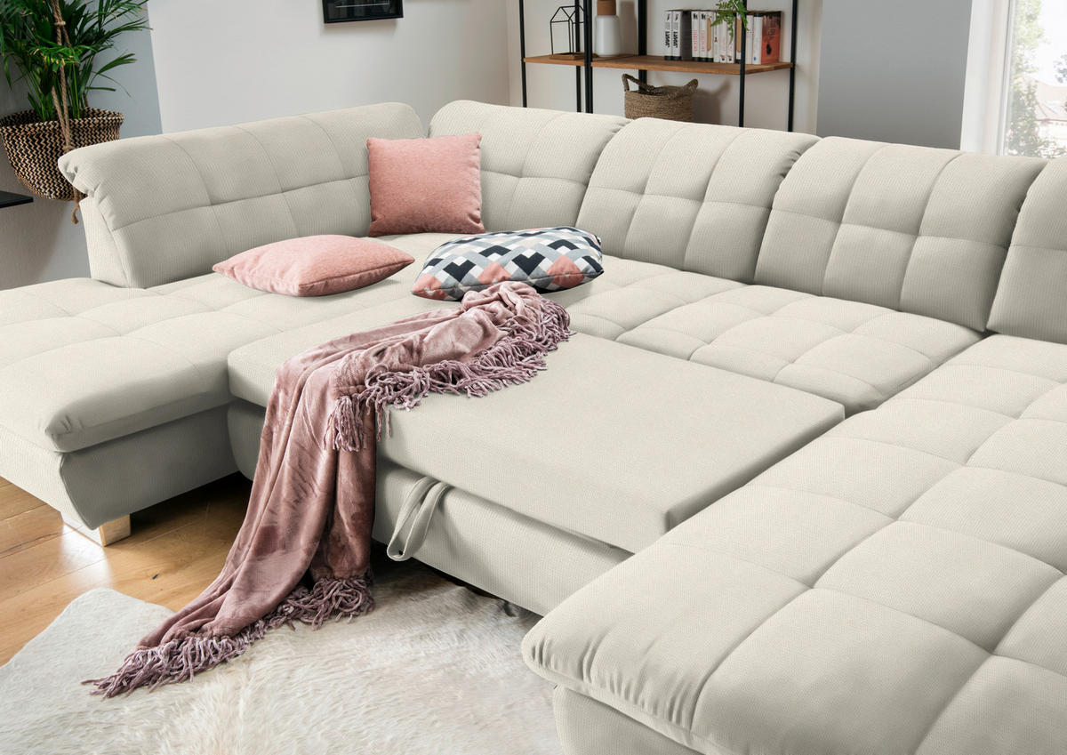 WOHNLANDSCHAFT in Mikrofaser Weiß  - Chromfarben/Weiß, Design, Kunststoff/Textil (211/350/204cm) - Xora