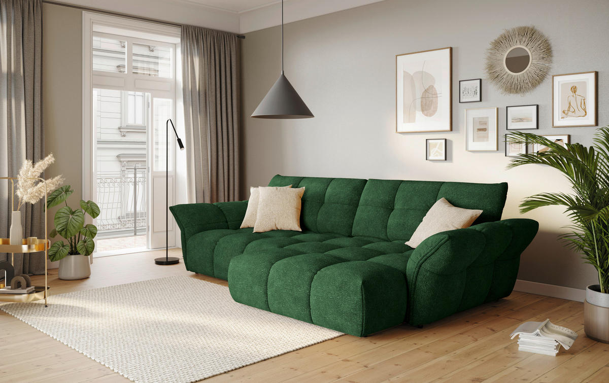 SAROKKANAPÉ textil sötétzöld  - fekete/sötétzöld, Design, műanyag/textil (312/177cm) - Welnova