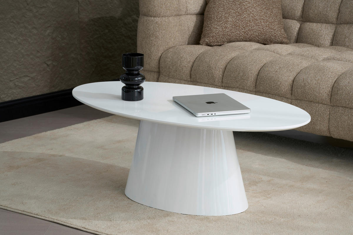 COUCHTISCH 110/60/40 cm oval Weiß Hochglanz  - Weiß Hochglanz, Basics, Holzwerkstoff (110/60/40cm) - MID.YOU