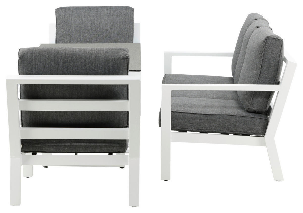LOUNGEGARNITUR 4-teilig   Aluminium  - Weiß/Grau, Basics, Textil/Metall - Gardenson