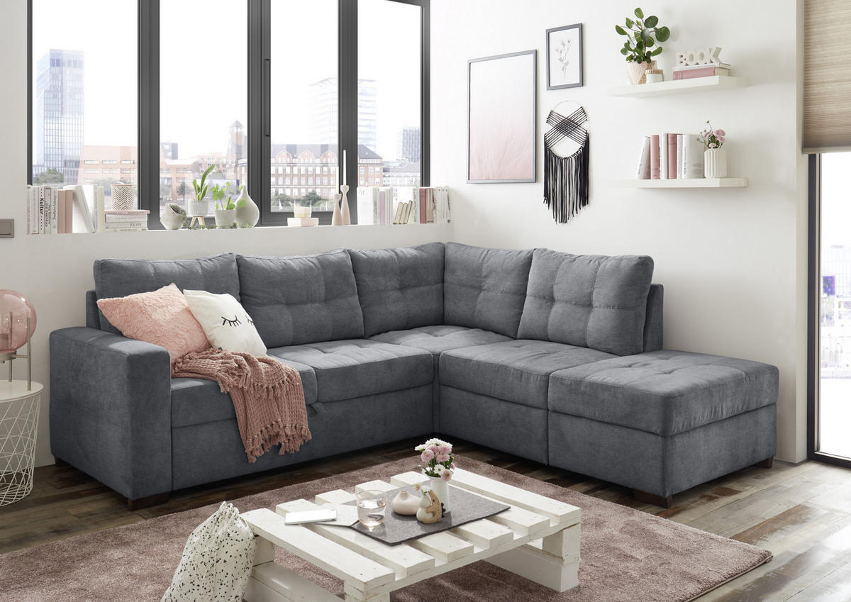 SAROKKANAPÉ textil, faalapú anyag antracit  - fekete/antracit, Basics, műanyag/faalapú anyag (234/213cm) - MID.YOU