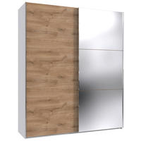SCHWEBETÜRENSCHRANK  in Weiß, Plankeneiche  - Chromfarben/Plankeneiche, MODERN, Glas/Holzwerkstoff (150/216/65cm) - MID.YOU