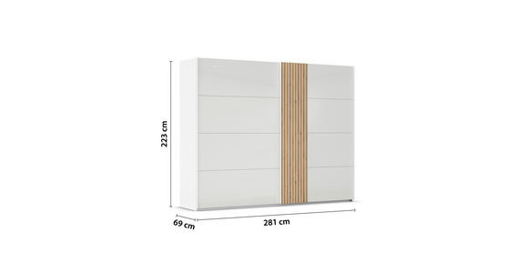 SCHWEBETÜRENSCHRANK 281/223/68 cm 2-türig Weiß, Eichefarben - Eichefarben/Weiß, Design, Glas/Holzwerkstoff (281/223/68cm) - Novel