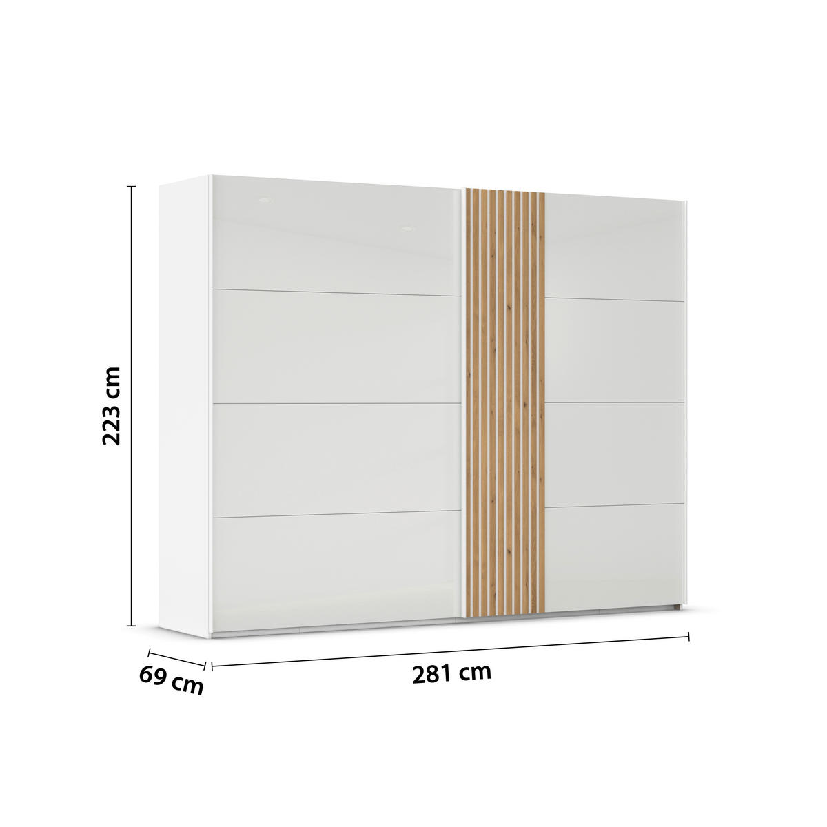 SCHWEBETÜRENSCHRANK  in Weiß, Eichefarben  - Eichefarben/Weiß, Design, Glas/Holzwerkstoff (281/223/68cm) - Novel