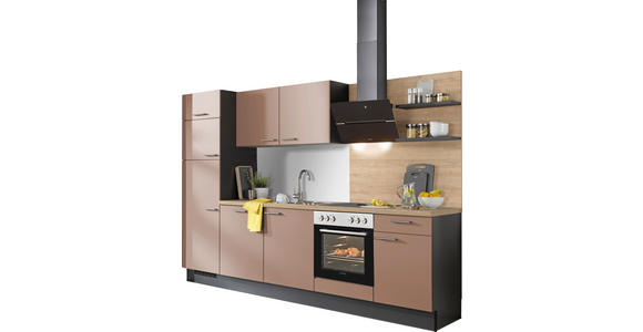 KÜCHENBLOCK 290 cm in Graphitfarben, Eichefarben, Altrosa - Edelstahlfarben/Eichefarben, Design, Holzwerkstoff/Metall (290cm) - Xora