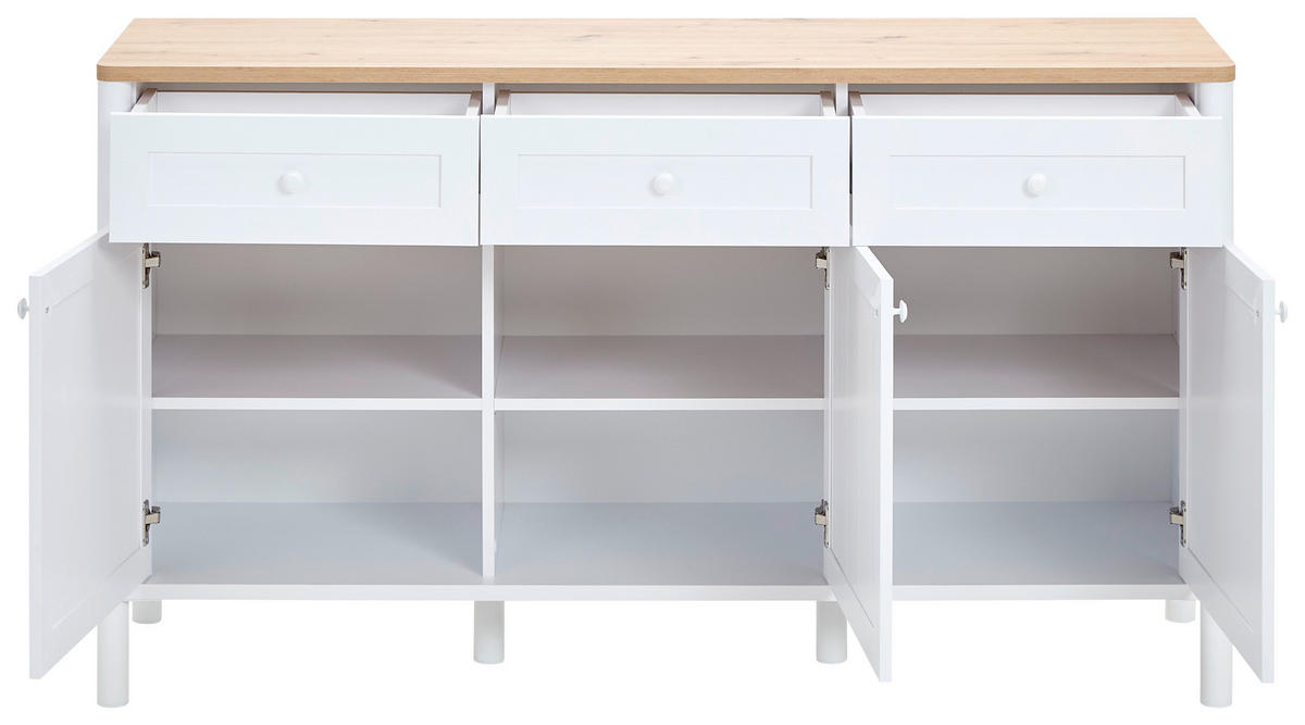 SIDEBOARD vit, ek Artisan  161,7/88,6/45,5 cm  - vit/ek Artisan, Romantik / Lanthus, metall/trämaterial (161,7/88,6/45,5cm) - home24