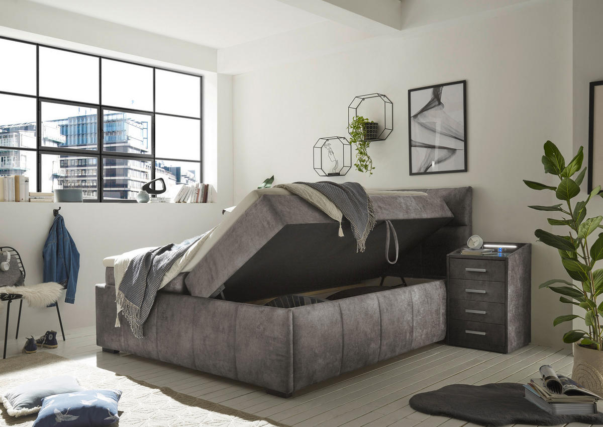 BOXBETT 180/200 cm  in Greige  - Greige/Schwarz, Konventionell, Kunststoff/Textil (180/200cm) - Modante