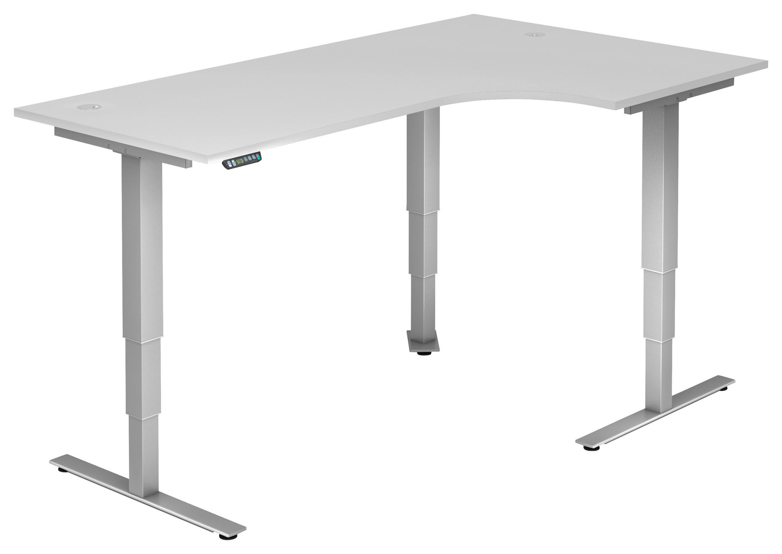 ECKSCHREIBTISCH 200/120/63,5-128,5 cm Silberfarben, Weiß elektrisch höhenverstellbar  - Silberfarben/Weiß, KONVENTIONELL, Holzwerkstoff/Metall (200/120/63,5-128,5cm) - Venda