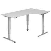 ECKSCHREIBTISCH 200/120/63,5-128,5 cm Silberfarben, Weiß elektrisch höhenverstellbar  - Silberfarben/Weiß, KONVENTIONELL, Holzwerkstoff/Metall (200/120/63,5-128,5cm) - Venda