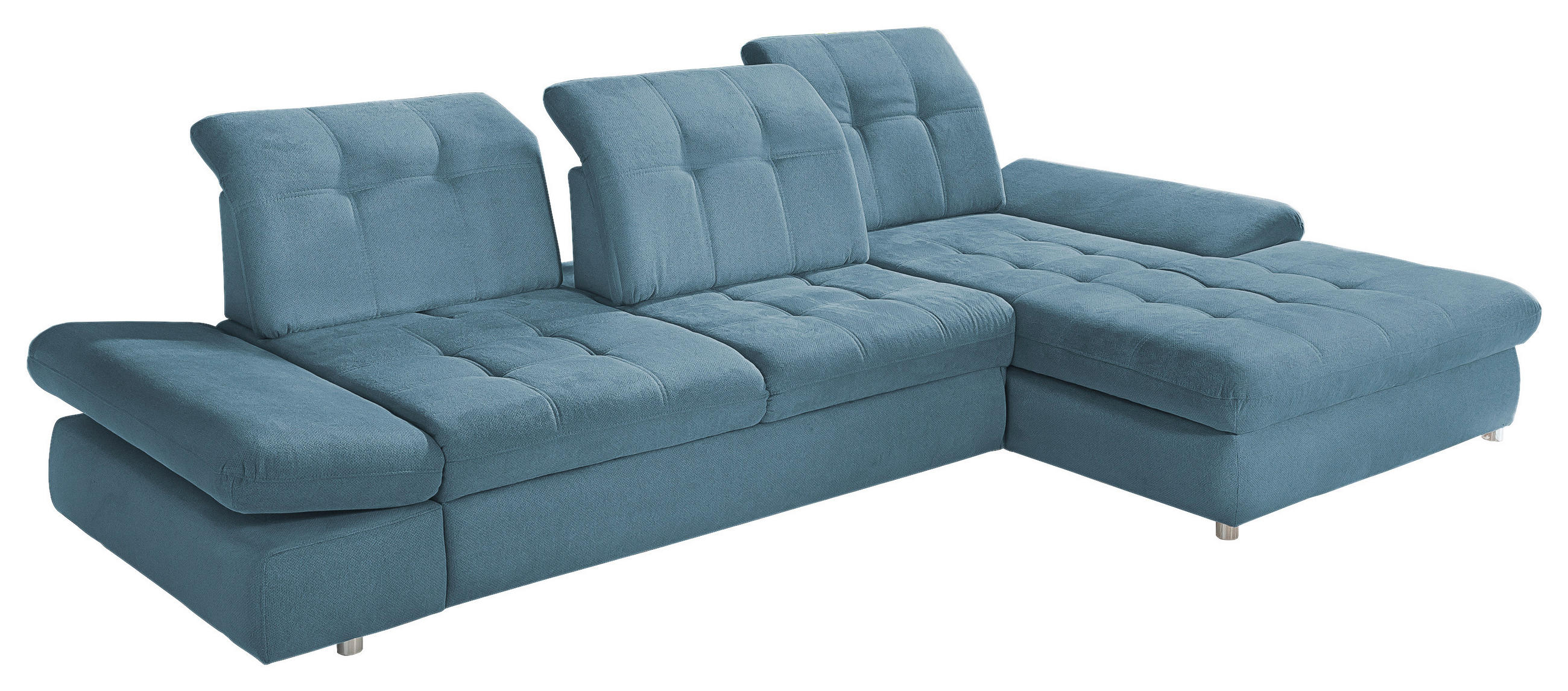 ECKSOFA Blau Mikrofaser - Blau/Chromfarben, KONVENTIONELL, Kunststoff/Textil (314/186cm) - Livetastic