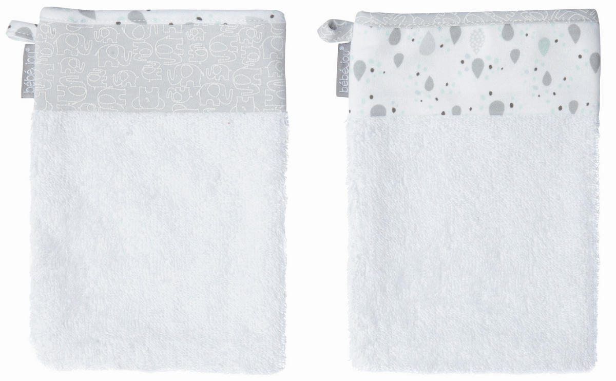 BABYWASCHHANDSCHUH  2-teilig  - Weiss/Grau, Basics, Textil (21.5/15/0.5cm) - Bebe Jou