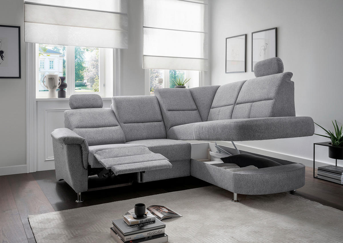 ECKSOFA in Chenille Silberfarben  231/184 cm  - Chromfarben/Silberfarben, KONVENTIONELL, Textil/Metall (231/184cm) - Livetastic