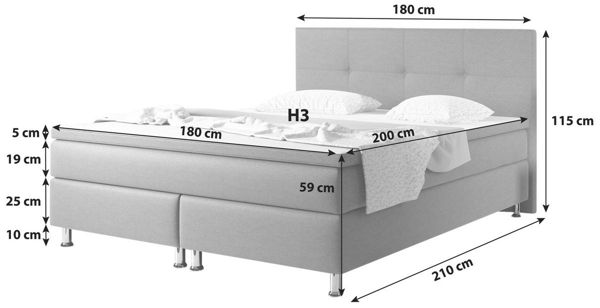BOXSPRINGBETT 180/200 cm  in Anthrazit  - Anthrazit/Silberfarben, KONVENTIONELL, Textil/Metall (180/200cm) - MID.YOU