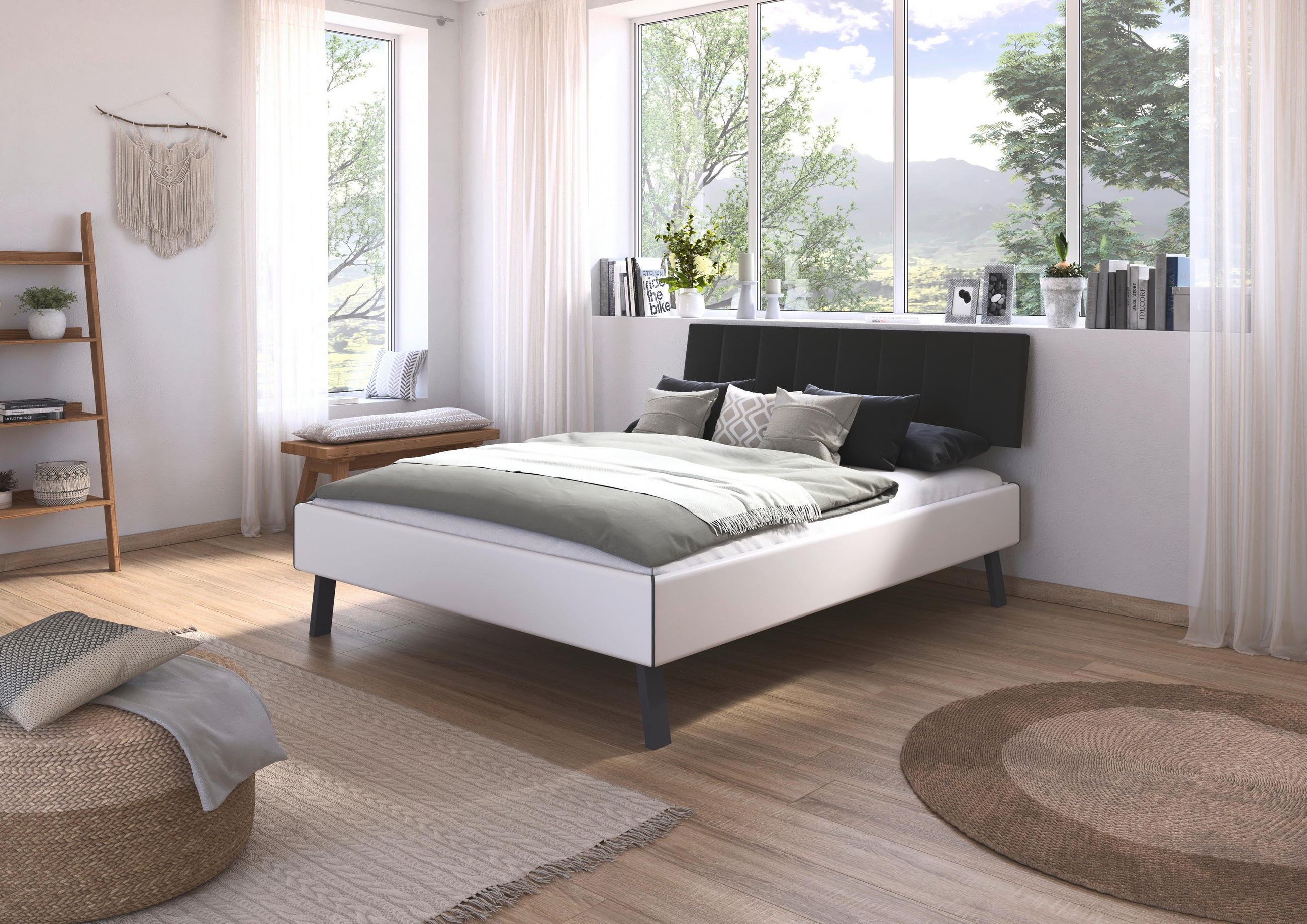 BETT 160/200 cm,  in Weiß,  - Weiß/Grau, Design, Textil/Metall (160/200cm) - Carryhome