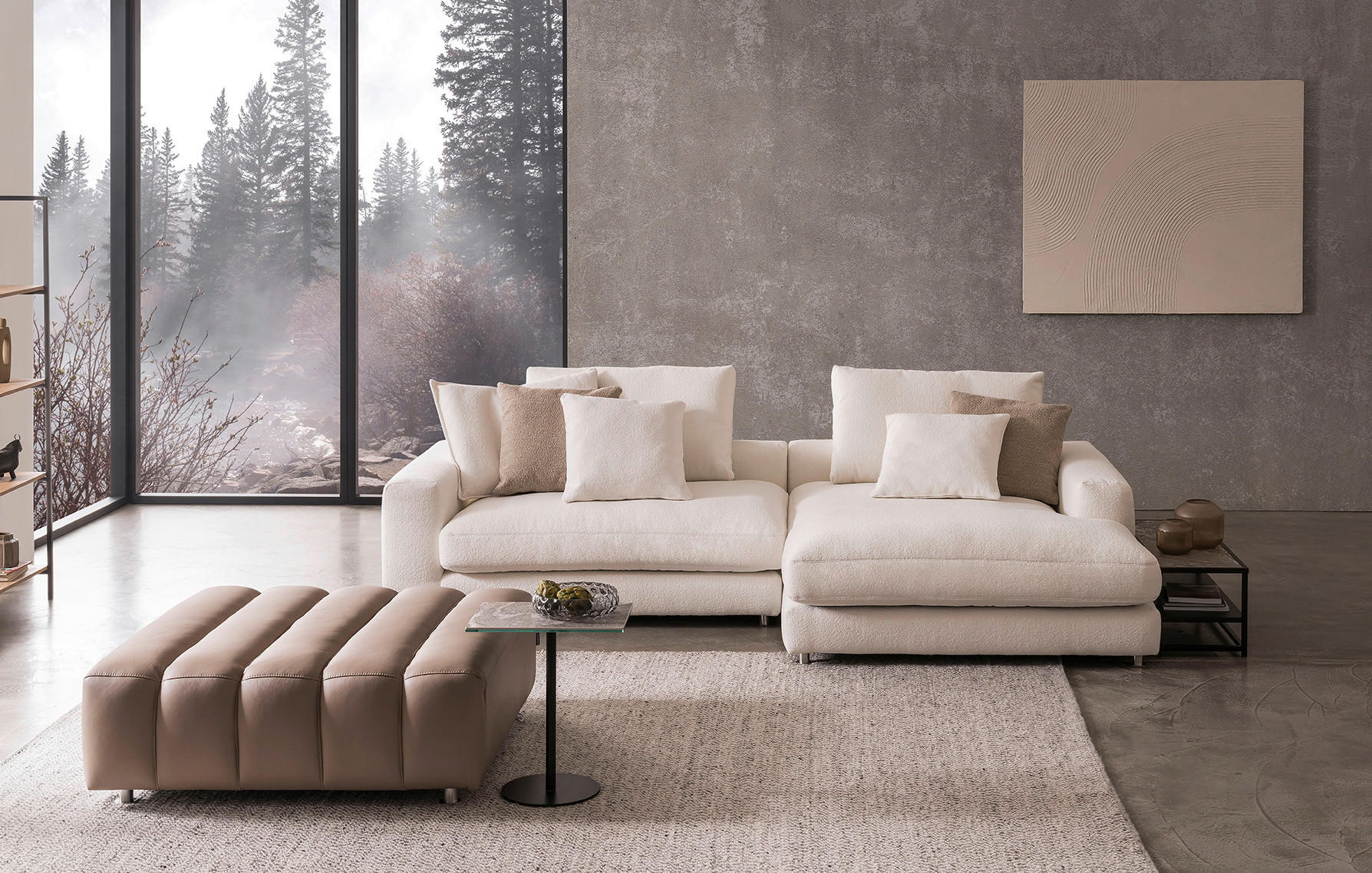 ECKSOFA in Bouclé Weiss  - Weiss/Silberfarben, Design, Textil/Metall (300/185cm) - Designwerk