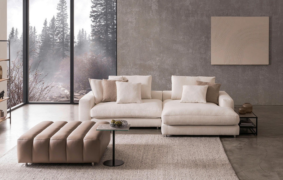 ECKSOFA in Bouclé Weiss  - Weiss/Silberfarben, Design, Textil/Metall (300/185cm) - Designwerk