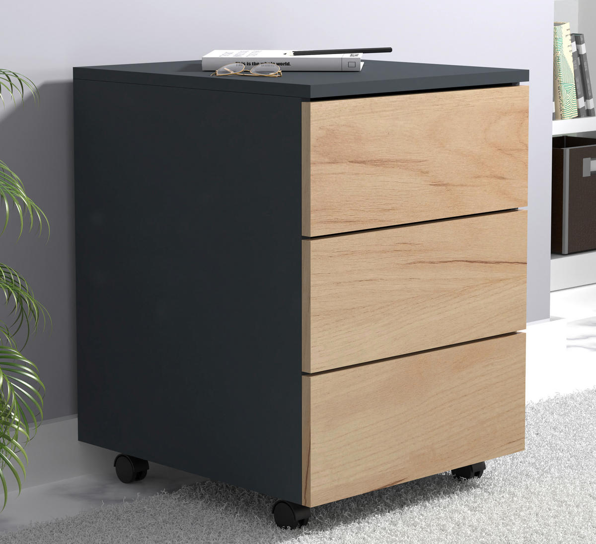 ROLLCONTAINER Honigeiche, Anthrazit  - Honigeiche/Anthrazit, MODERN, Holzwerkstoff/Kunststoff (39/55/45cm) - MID.YOU