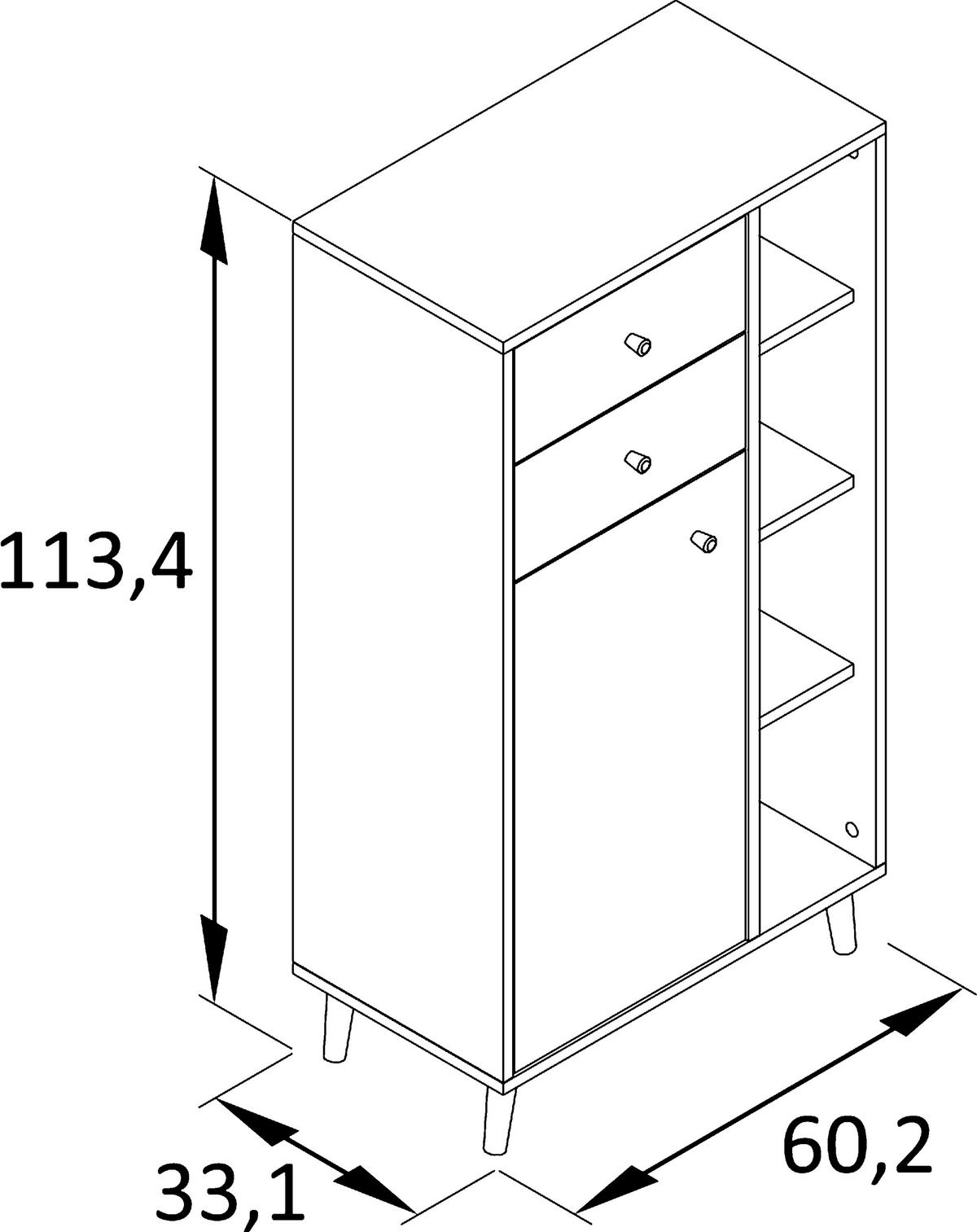 HIGHBOARD Schildmeyer Bjarne, 60,2/113,4/33,1 cm, 2 Schublade(n)  - Eichefarben/Weiß, MODERN, Holz/Holzwerkstoff (60,2/113,4/33,1cm) - Stylife