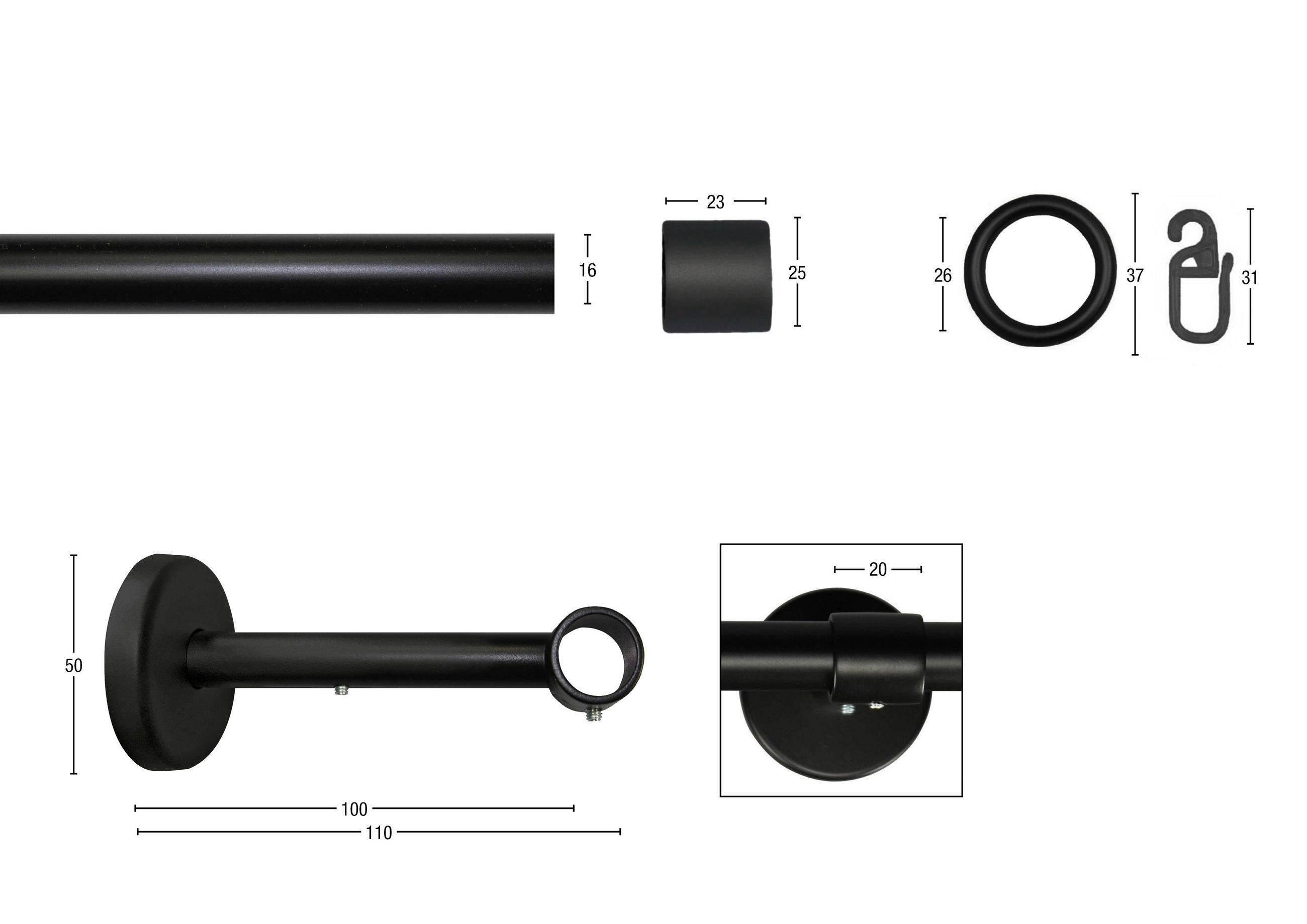 VORHANGSTANGE  270 cm  - Schwarz, KONVENTIONELL, Metall (270cm)