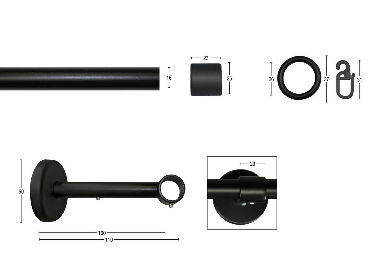 VORHANGSTANGE 310 cm  - Schwarz, KONVENTIONELL, Metall (310cm)
