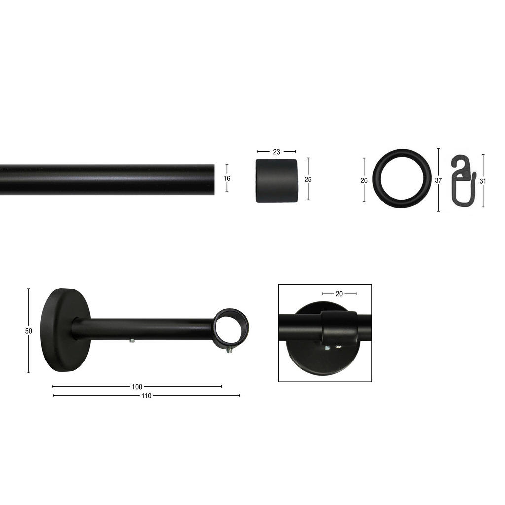 Thumbnail - Vorhangstange, Schwarz, Metall, 150 cm, Wohntextilien, Gardinen & Vorhänge, Gardinen-Stangen